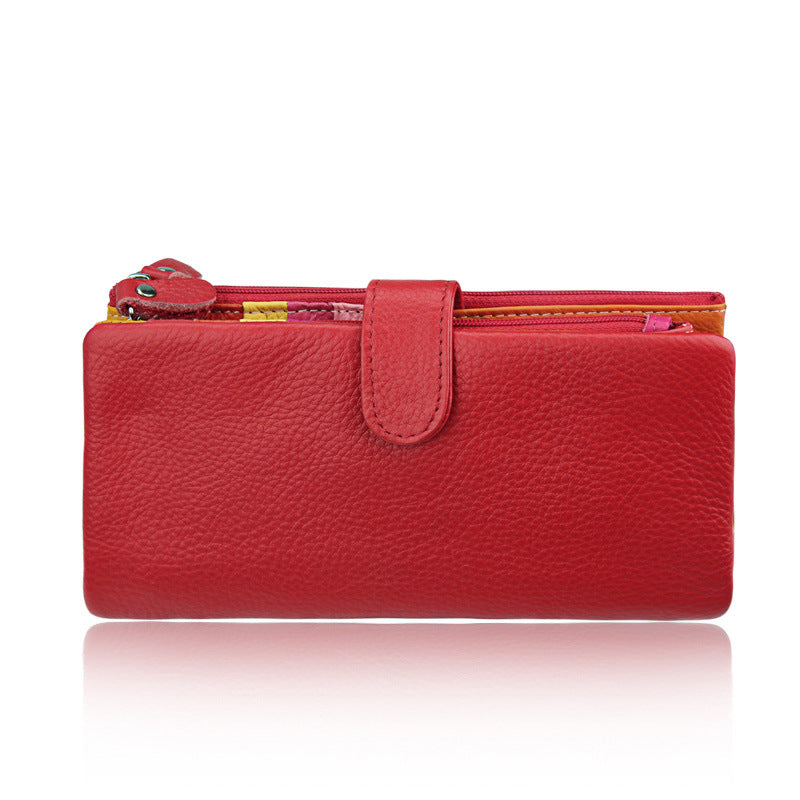 Women's Layer Cowhide Candy Color Multiple Slots Ladies Wallets