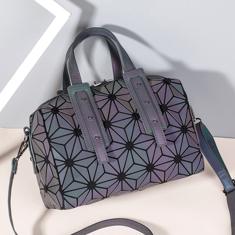 Women's Colorful Geometric Diamond Quilted Luminous Boston Handbags