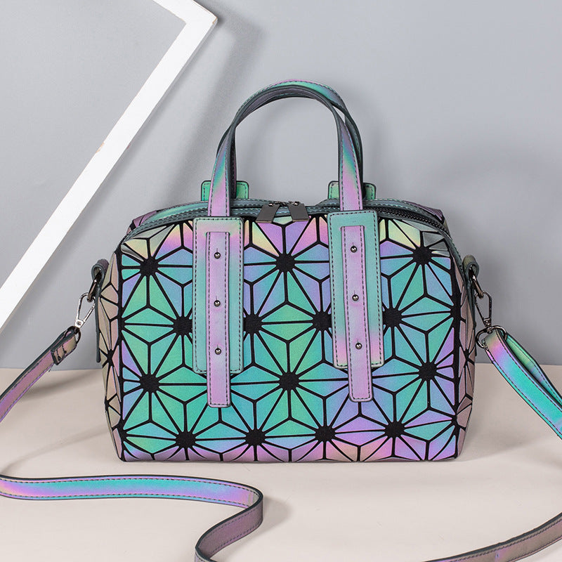Women's Colorful Geometric Diamond Quilted Luminous Boston Handbags