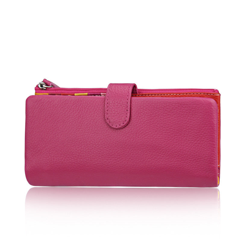 Women's Layer Cowhide Candy Color Multiple Slots Ladies Wallets