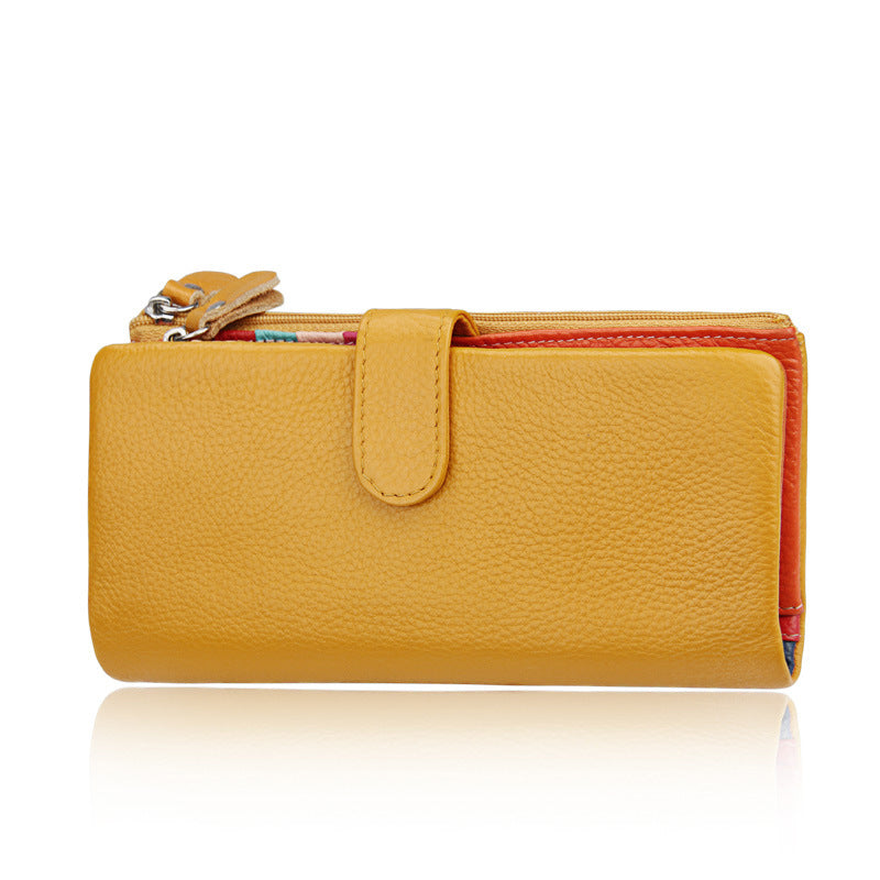 Women's Layer Cowhide Candy Color Multiple Slots Ladies Wallets
