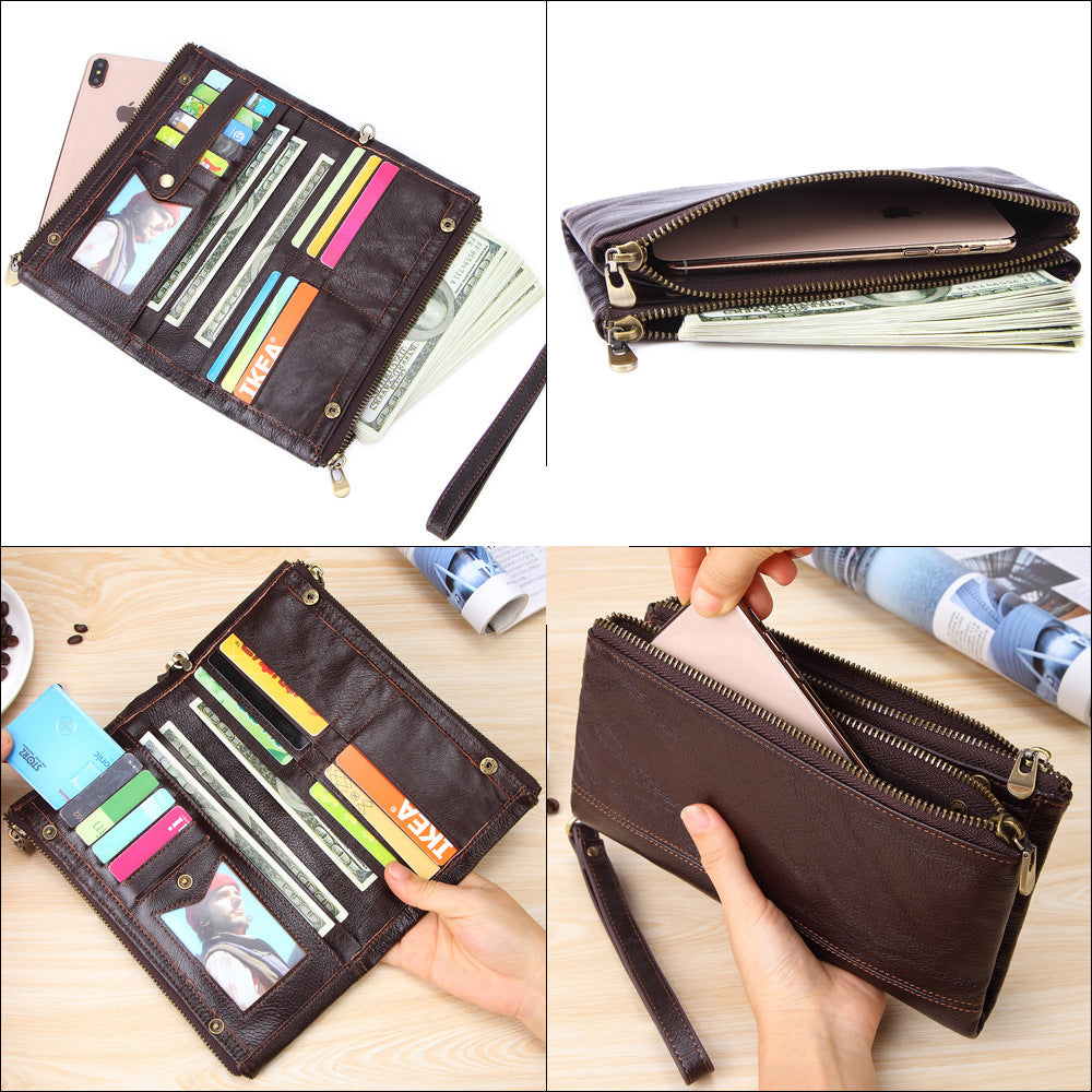 Men's Long Oil Wax First Layer Cowhide Bags
