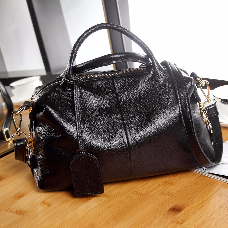 Women's Retro Leather Solid Color Boston Sewing Crossbody Bags