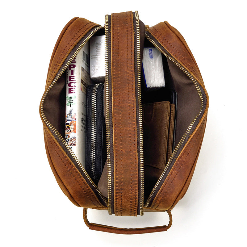 Men's Leather Toiletry Vintage Crazy Horse Storage Handbags