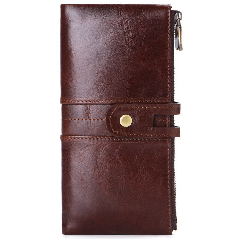 Men's Layer Cattlehide Leather Fashion Long Clutch Large Men's Wallets