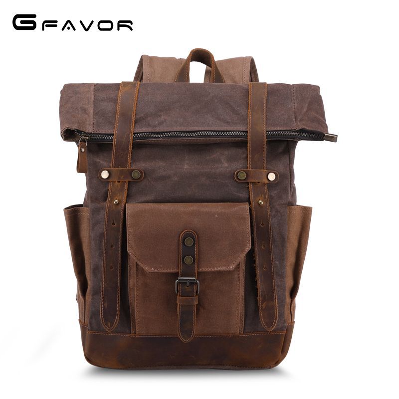 Men's Retro Crazy Horse Oil Wax Waterproof Backpacks