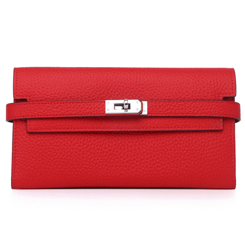 Women's Lychee Pattern Cowhide Clutch Long Genuine Ladies Wallets