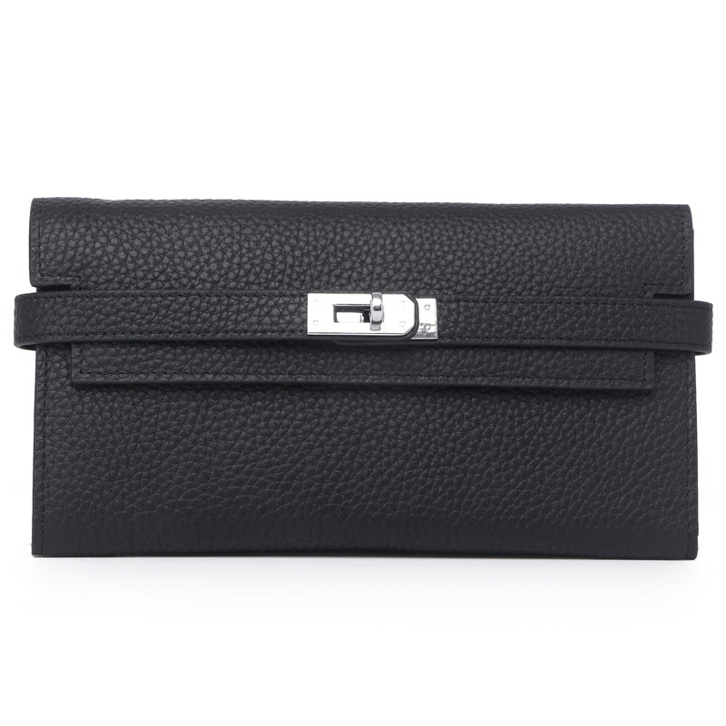 Women's Lychee Pattern Cowhide Clutch Long Genuine Ladies Wallets