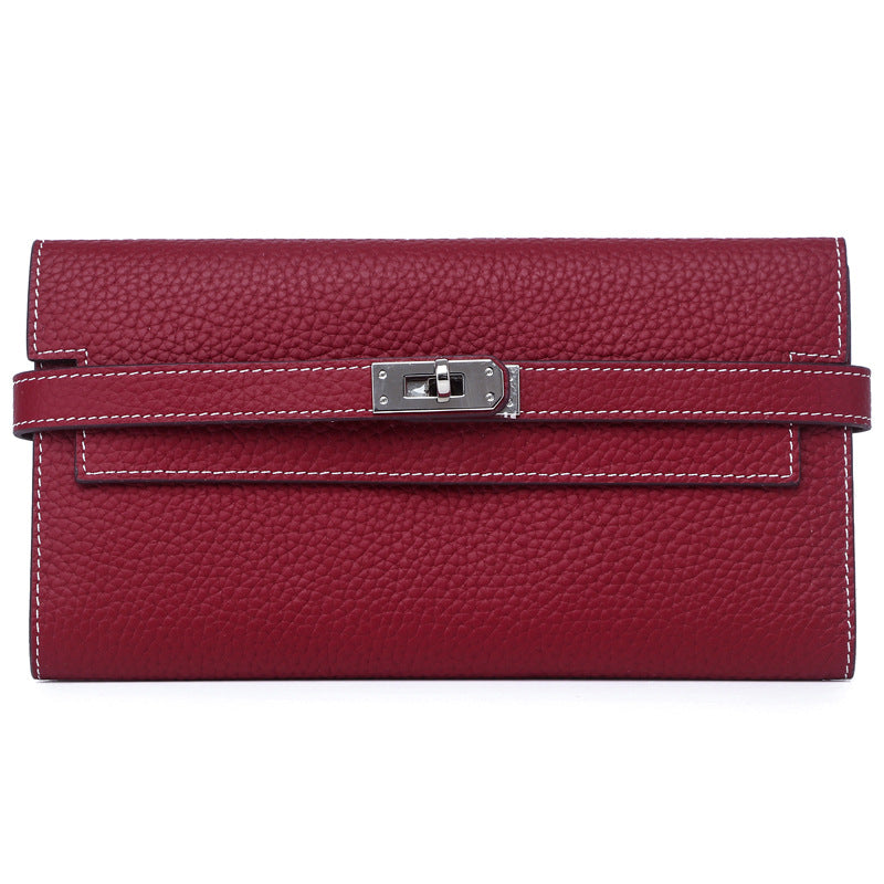 Women's Lychee Pattern Cowhide Clutch Long Genuine Ladies Wallets