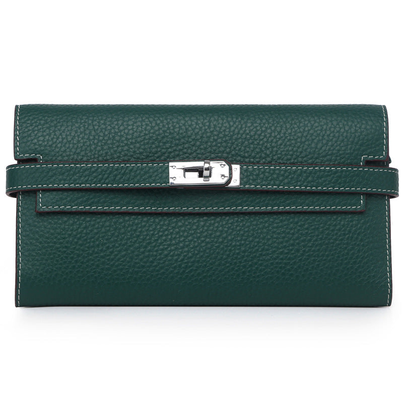 Women's Lychee Pattern Cowhide Clutch Long Genuine Ladies Wallets