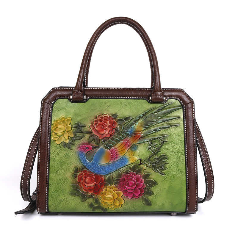 Retro Style Embossed Phoenix Pattern First Shoulder Bags