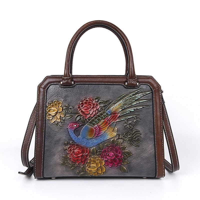 Retro Style Embossed Phoenix Pattern First Shoulder Bags