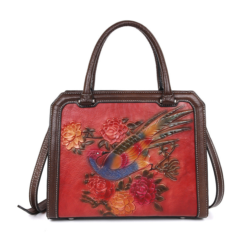 Retro Style Embossed Phoenix Pattern First Shoulder Bags