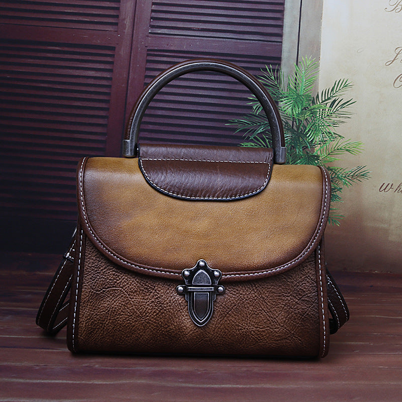 Women's First Layer Cowhide Mini Artificial Brush Shoulder Bags