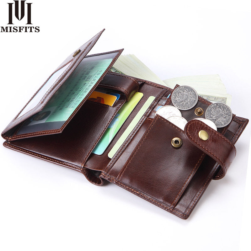 Men's Genuine Leather Short Large Capacity Cattlehide Purses