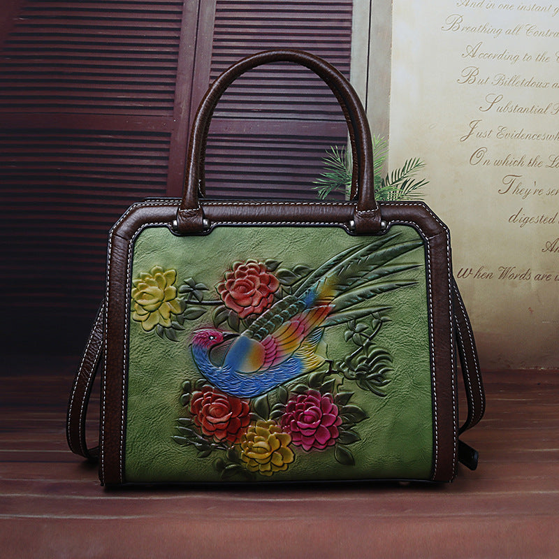 Retro Style Embossed Phoenix Pattern First Shoulder Bags
