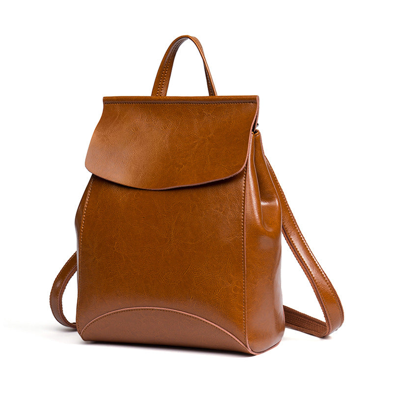 Women's Summer Genuine Leather Fan Portable Join Backpacks