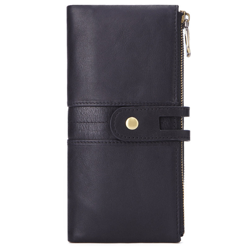 Men's Layer Cattlehide Leather Fashion Long Clutch Large Men's Wallets