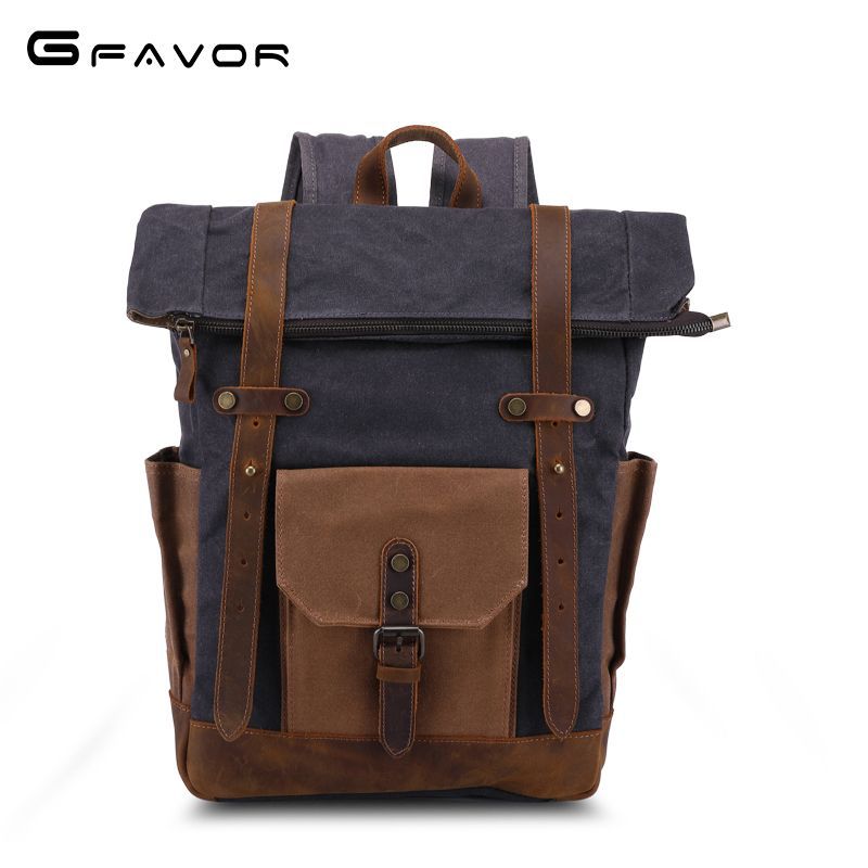 Men's Retro Crazy Horse Oil Wax Waterproof Backpacks