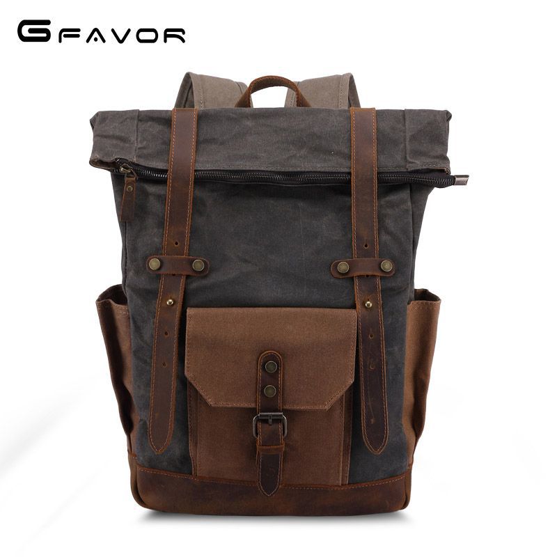 Men's Retro Crazy Horse Oil Wax Waterproof Backpacks