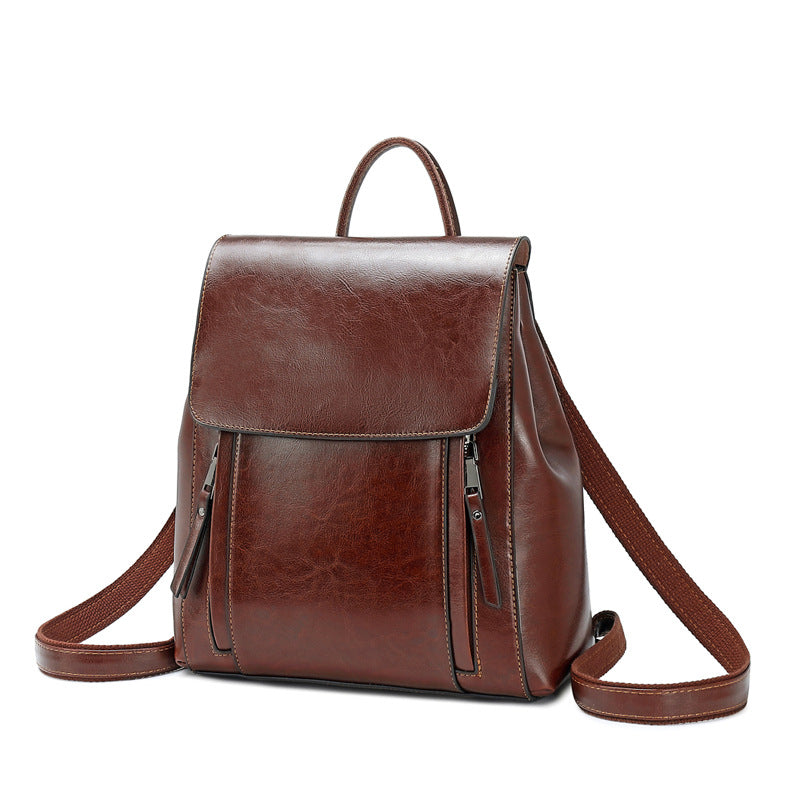 Women's Genuine Leather Fashion Cattlehide College Style Backpacks