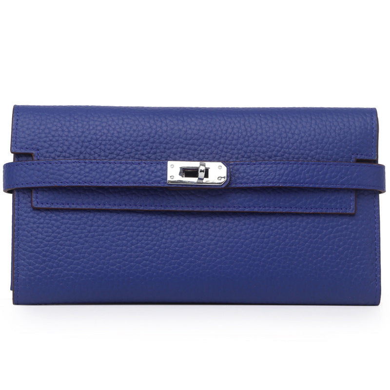 Women's Lychee Pattern Cowhide Clutch Long Genuine Ladies Wallets