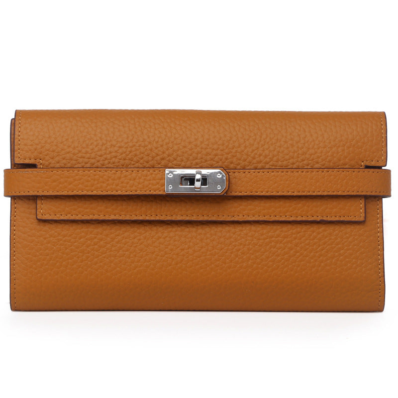 Women's Lychee Pattern Cowhide Clutch Long Genuine Ladies Wallets