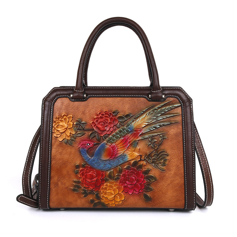 Retro Style Embossed Phoenix Pattern First Shoulder Bags
