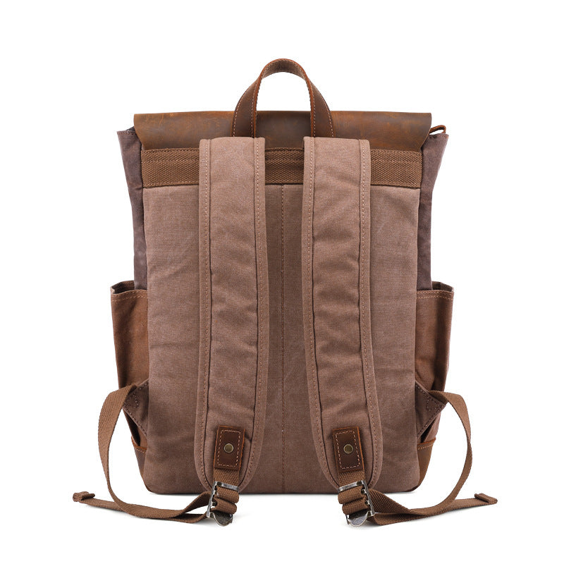 Men's Crazy Horse Leather Retro Canvas Oil Backpacks