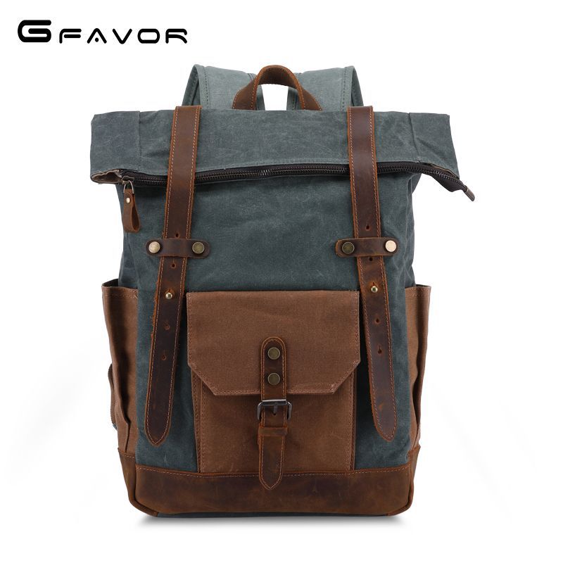 Men's Retro Crazy Horse Oil Wax Waterproof Backpacks
