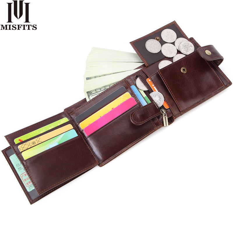 Men's Swiping Business Oil Wax Leather Vintage Men's Wallets