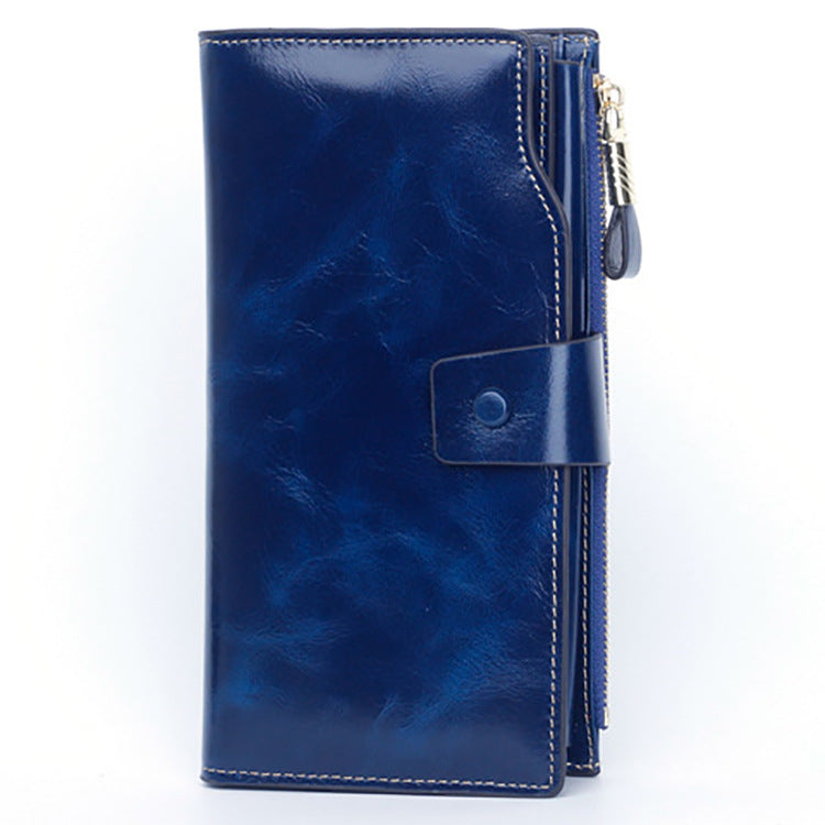 Women's Swiping Long Oil Wax Mobile Clutch Ladies Wallets