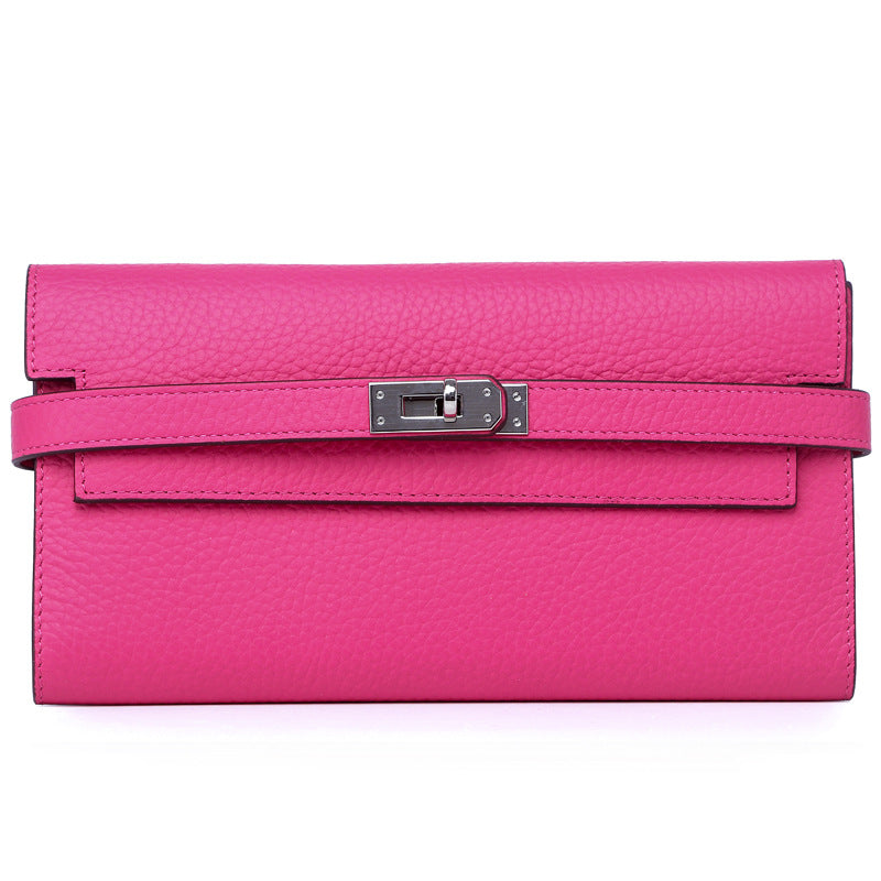 Women's Lychee Pattern Cowhide Clutch Long Genuine Ladies Wallets