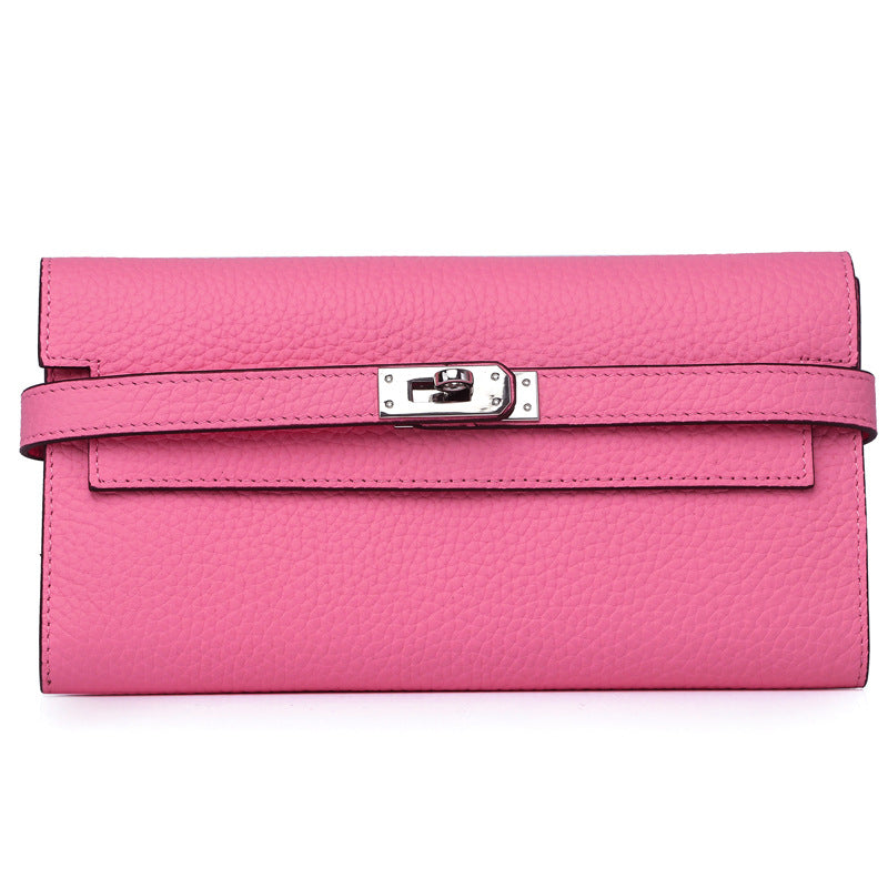 Women's Lychee Pattern Cowhide Clutch Long Genuine Ladies Wallets