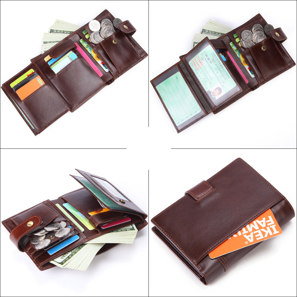 Men's Genuine Leather Short Large Capacity Cattlehide Purses