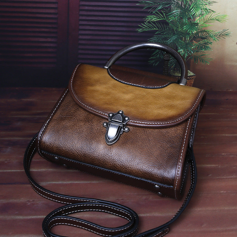 Women's First Layer Cowhide Mini Artificial Brush Shoulder Bags