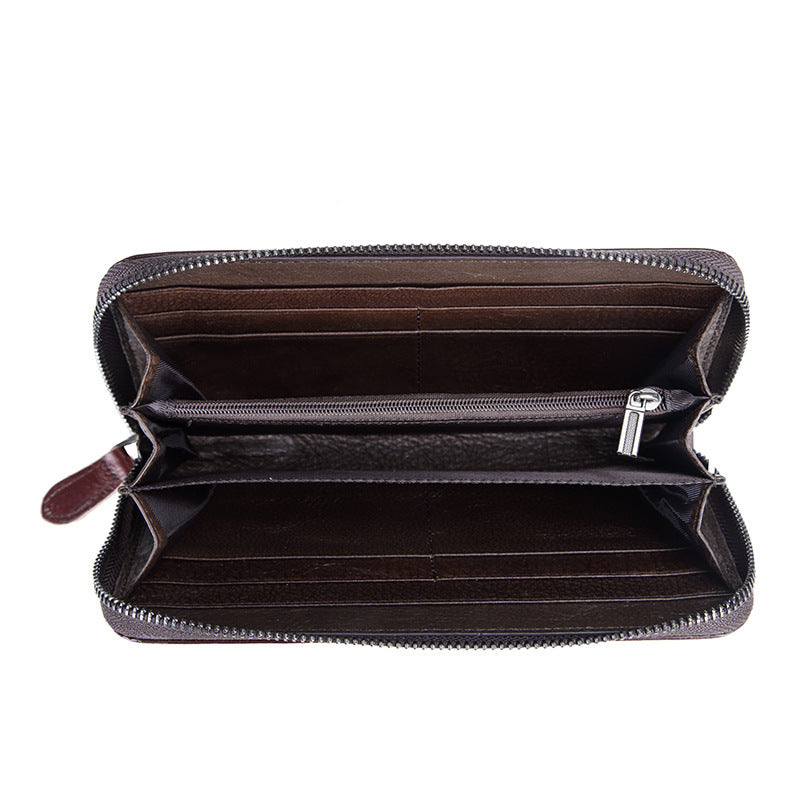 Women's Leather Long Zipper Retro Female Cowhide Bags