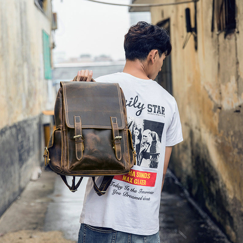 Women's & Men's & Cowhide Vintage Trendy Unique Leisure Backpacks