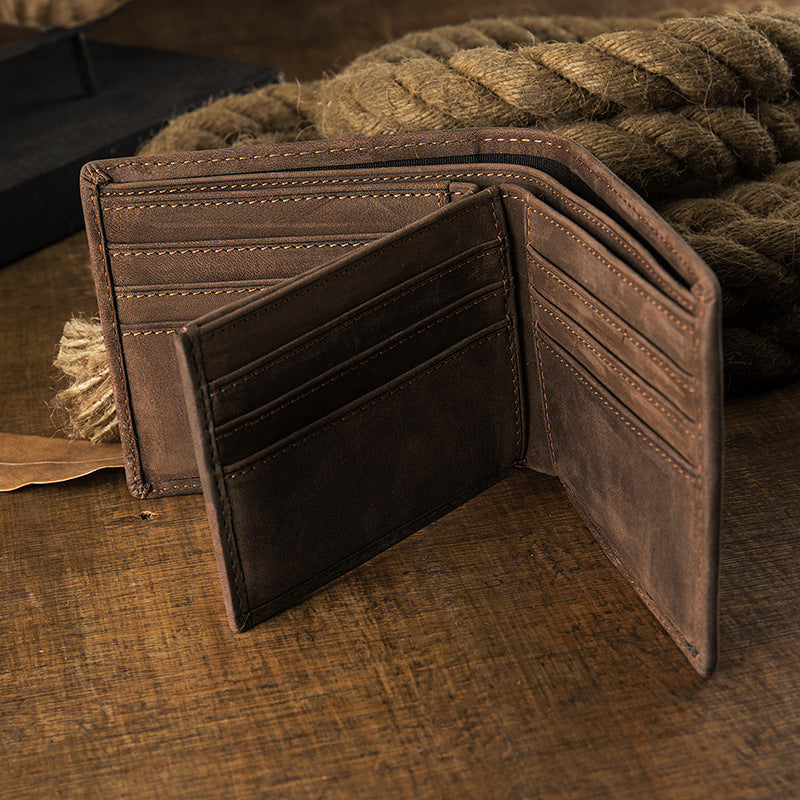Men's Cowhide Short Vintage Leather Horizontal Multiple Card Holder