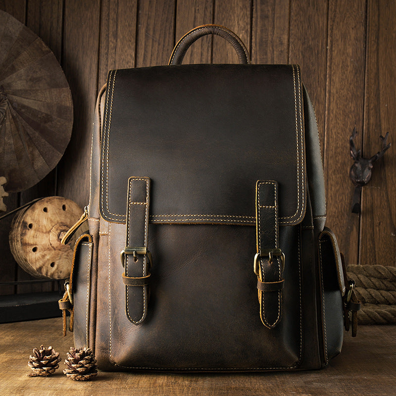 Women's & Men's & Cowhide Vintage Trendy Unique Leisure Backpacks