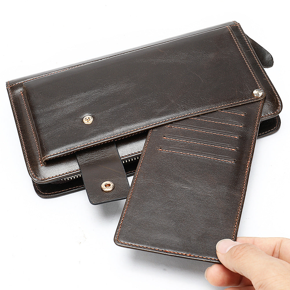Men's Leather Vintage Clutch Long Cowhide Zipper Men's Wallets