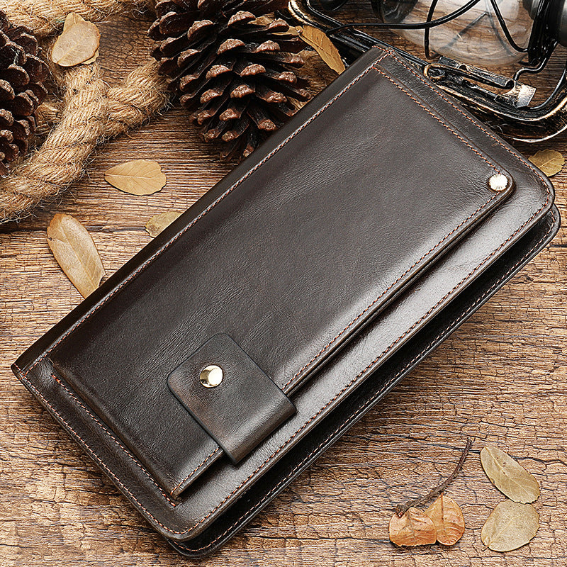 Men's Leather Vintage Clutch Long Cowhide Zipper Men's Wallets