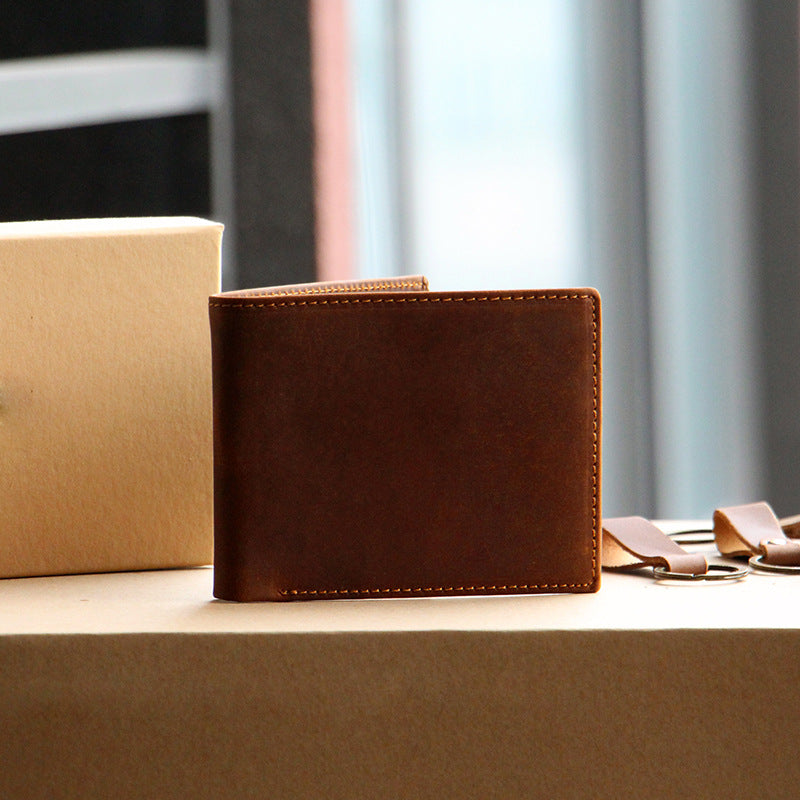 Men's Cowhide Short Vintage Leather Horizontal Multiple Card Holder