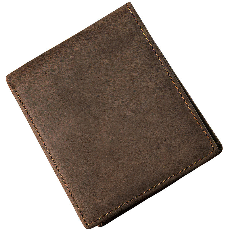Men's Cowhide Short Vintage Leather Horizontal Multiple Card Holder