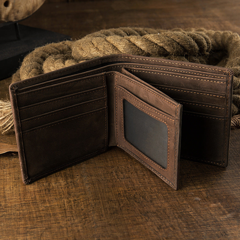 Men's Cowhide Short Vintage Leather Horizontal Multiple Card Holder