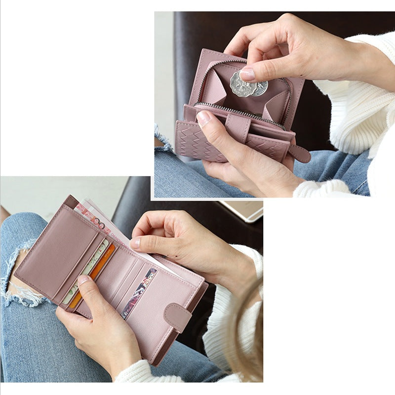 Women's Leather Sheepskin Woven Short Long Man's Ladies Wallets