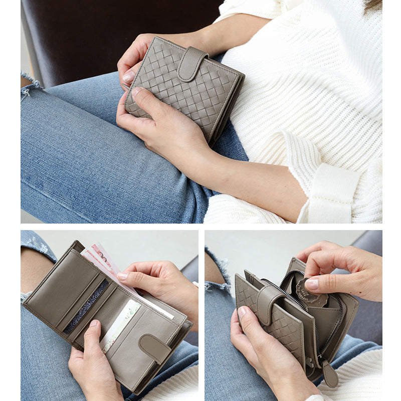 Women's Leather Sheepskin Woven Short Long Man's Ladies Wallets