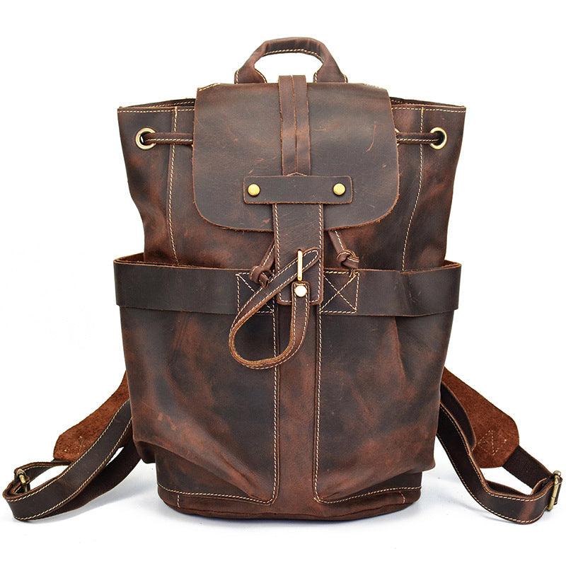 Men's Comfortable Leather Crazy Horse Flap Backpacks