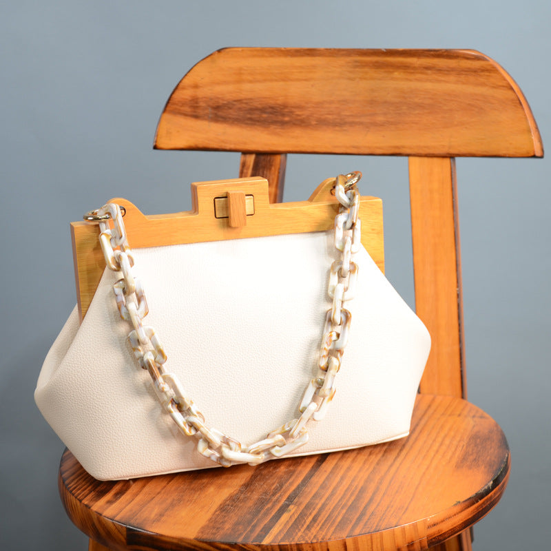 Women's Fashion Underarm Niche Wood Clip Chain Crossbody Bags