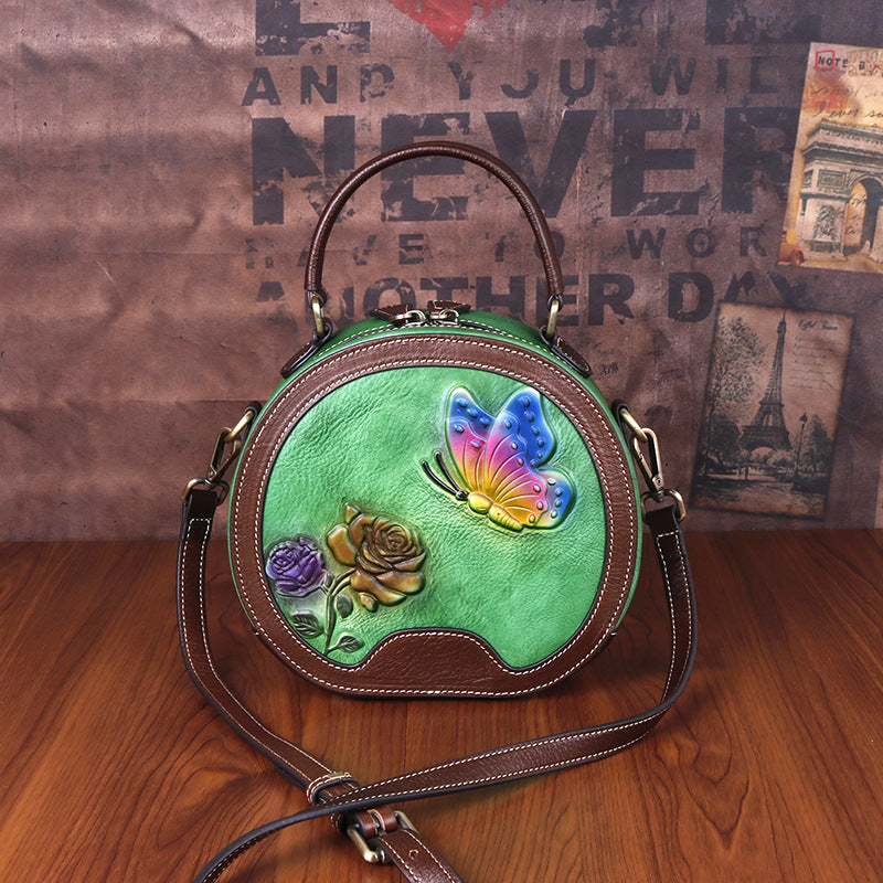 Women's First Layer Cowhide Love Of Butterfly Shoulder Bags
